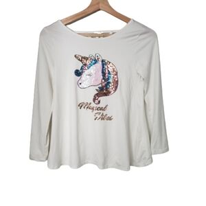 Btween Tshirt Sequin Unicorn‎ Long Sleeve Girl's Size 10 White